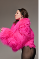 Women's natural llama fur coat in bright pink